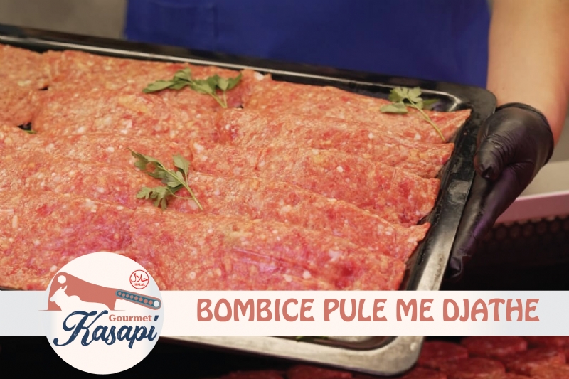 Bombice pule me djathe, Bombice vici Sharri me djathe, mbushje pule me djathe e shkrire, mish pule me djathe i pjekur, produkt pule i mbushur, specialitet pule artizanal, bombice me djathe per skare, Bombice Sharri me djathe